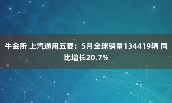牛金所 上汽通用五菱：5月全球销量134419辆 同比增长20.7%
