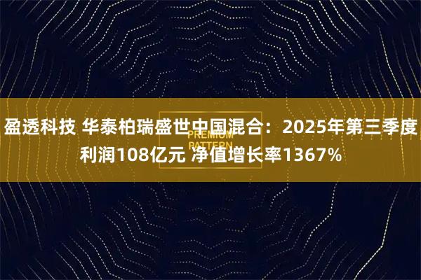 盈透科技 华泰柏瑞盛世中国混合:2025年第三季度利润108亿元 净值增长率1367%
